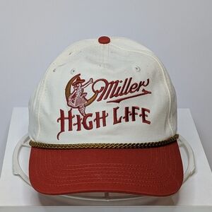 Vintage Mad Engine Miller High Life Red $ White 100% Cotton Snapback Rope Hat